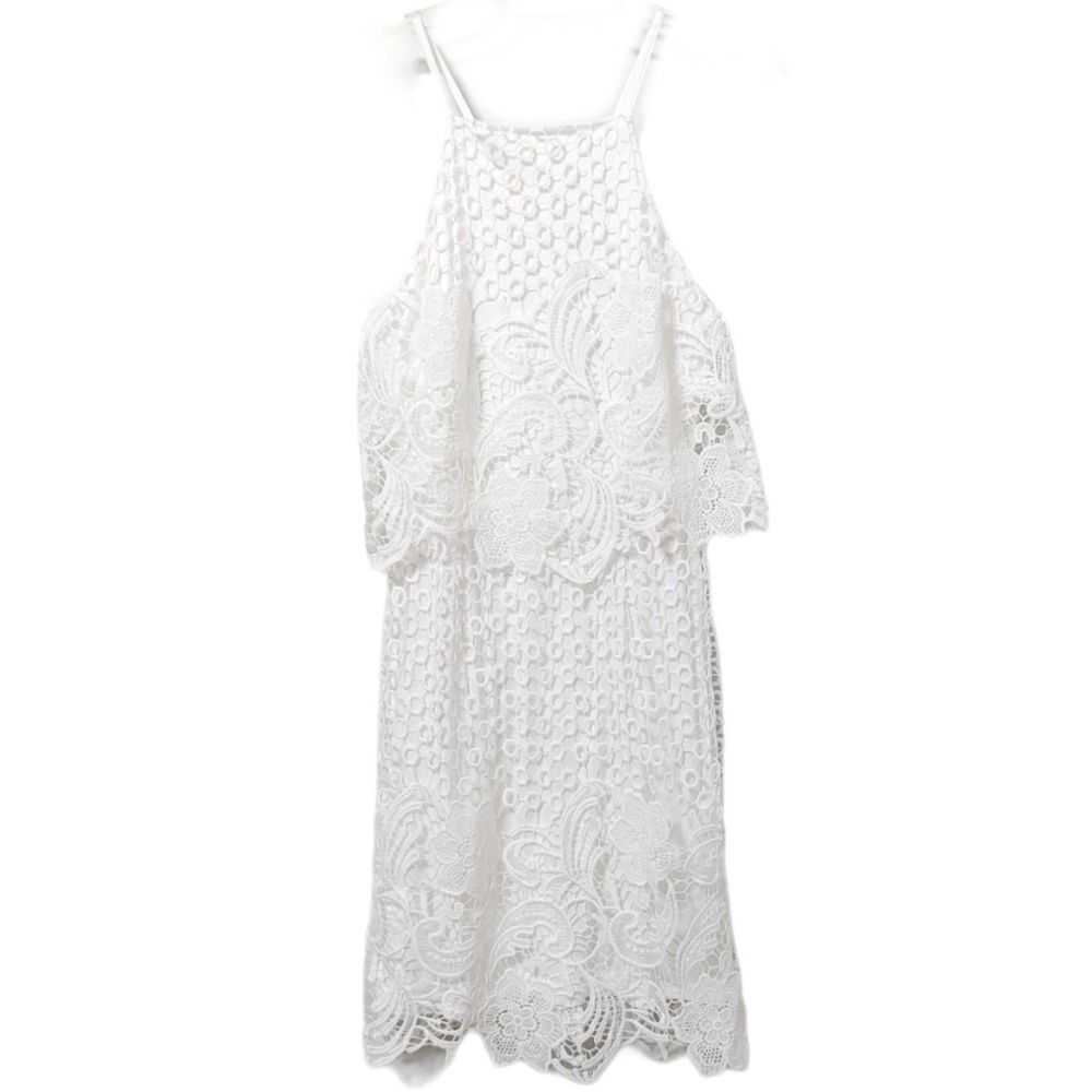 ‎BB Dakota Bryn Lace Halter Mini Dress White Lined
